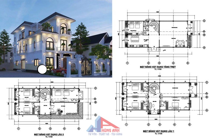 Mẫu Thiết kế Nhà Tân Cổ Điển Sang Trọng, Vượt Thời Gian bản thiết kế mặt sàn biệt thự