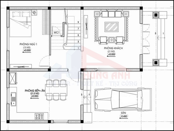 Mẫu thiết kế nhà 2 tầng đẹp, hiện đại, tiết kiệm chi phí bản vẽ tầng 1
