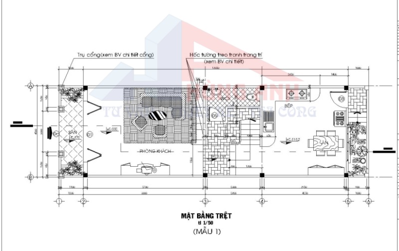 Thiết kế nhà 4 tầng đẹp, hiện đại, sang trọng bản vẽ thiết kế tầng 1
