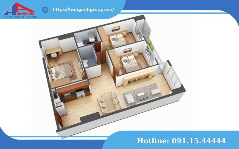 Thiết kế nhà chung cư tối ưu không gian sống thiết kế chung cư 65m2 2 ngủ