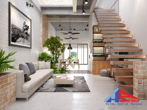 thiết kế nội thất nhà 3 tầng kết hợp giếng trời