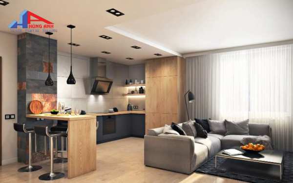 Top những mẫu thiết kế phòng bếp đẹp, ấn tượng nhất hiện nay mẫu thiết kế phòng bếp liên thông phòng khách