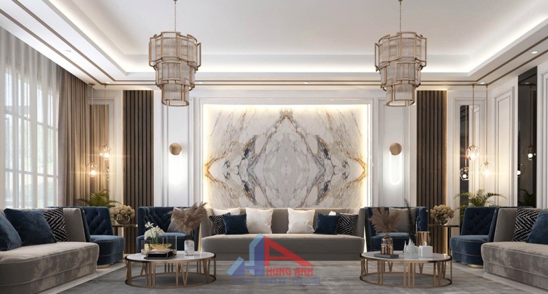 Mẫu Thiết kế Nhà Tân Cổ Điển Sang Trọng, Vượt Thời Gian thiết kế phòng khách tân cổ điển