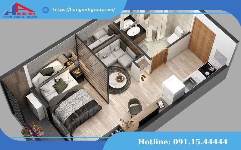 Thiết kế nhà chung cư tối ưu không gian sống chung cư 1 phòng ngủ