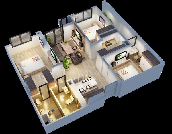 Thiết kế nhà chung cư tối ưu không gian sống thiết kế nhà chung cư 3 phòng ngủ