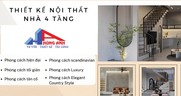 Thiết kế nội thất nhà 4 tầng đẹp, tối ưu công năng Thiết kế nội thất nhà 4 tầng