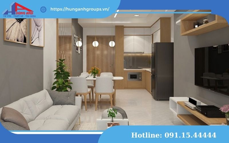 Thiết kế nhà chung cư tối ưu không gian sống thiết kế phòng khách liền bếp tại chung cư